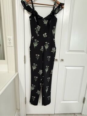 Miss Selfridge Black Floral Ruffle-Strap Jumpsuit